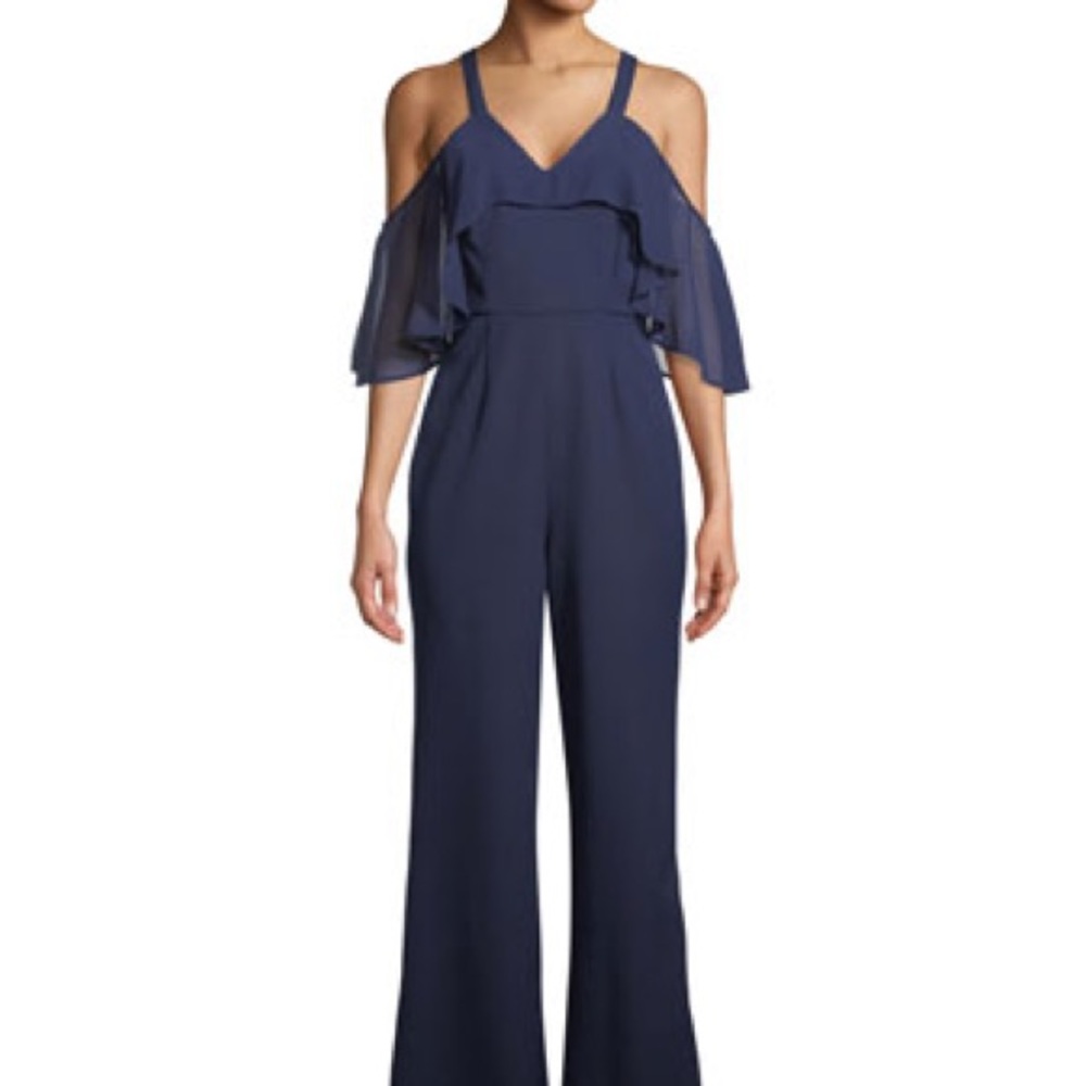 Jay Godfrey Navy Blue Oliver Chiffon Detail Dress Evening Jumpsuit